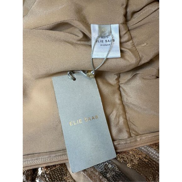 ELIE SAAB Sequin Embroidered Tulle Cutout Long-sleeve Gown In Gold FR40/US8 $732 - Picture 10 of 10